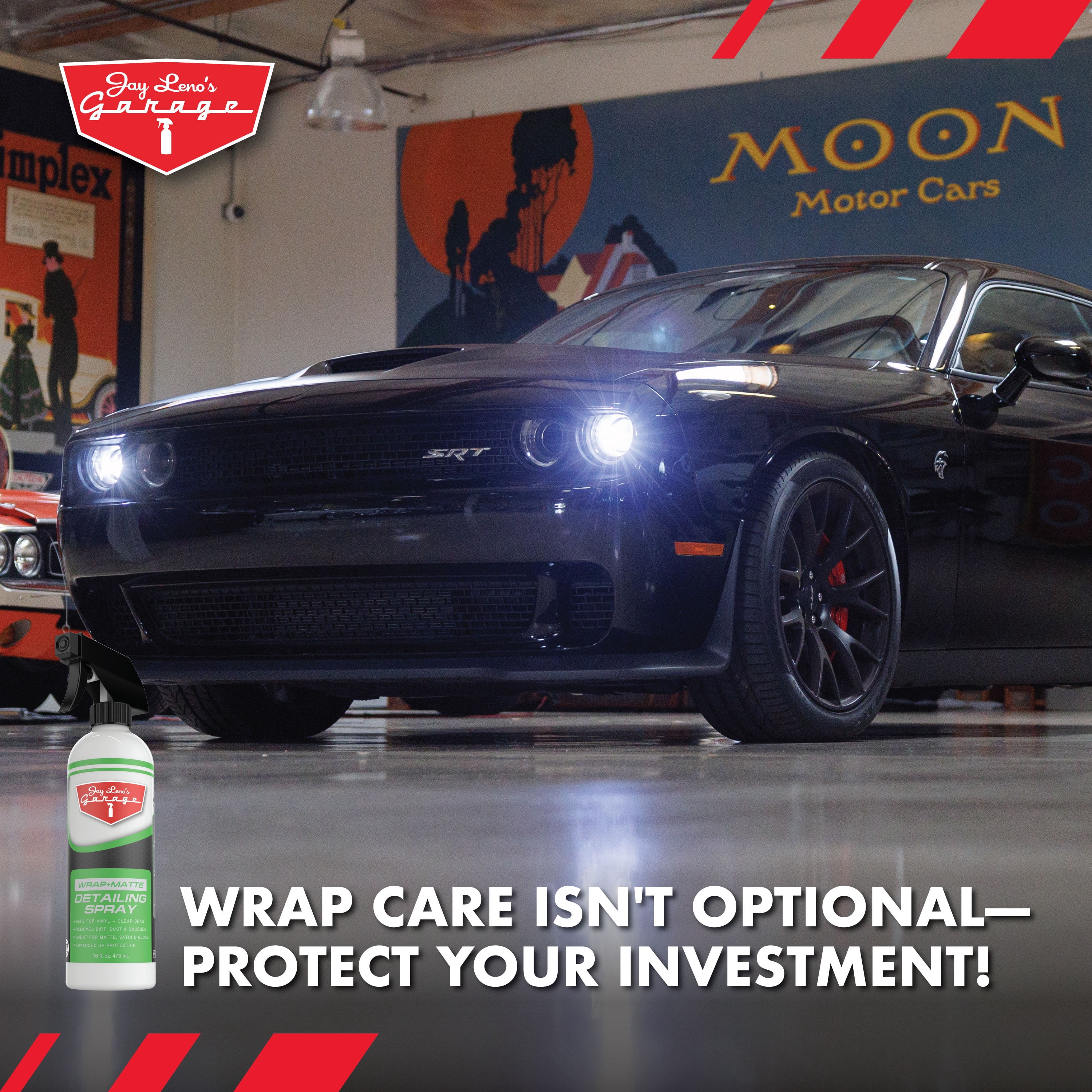 Jay Leno's Garage Matte + Wrap Detailing Spray (16 oz) – Safe Cleaner for Matte, Satin, Vinyl Wrap, PPF & Clear Bra, Streak-Free, Non-Gloss Finish Protection
