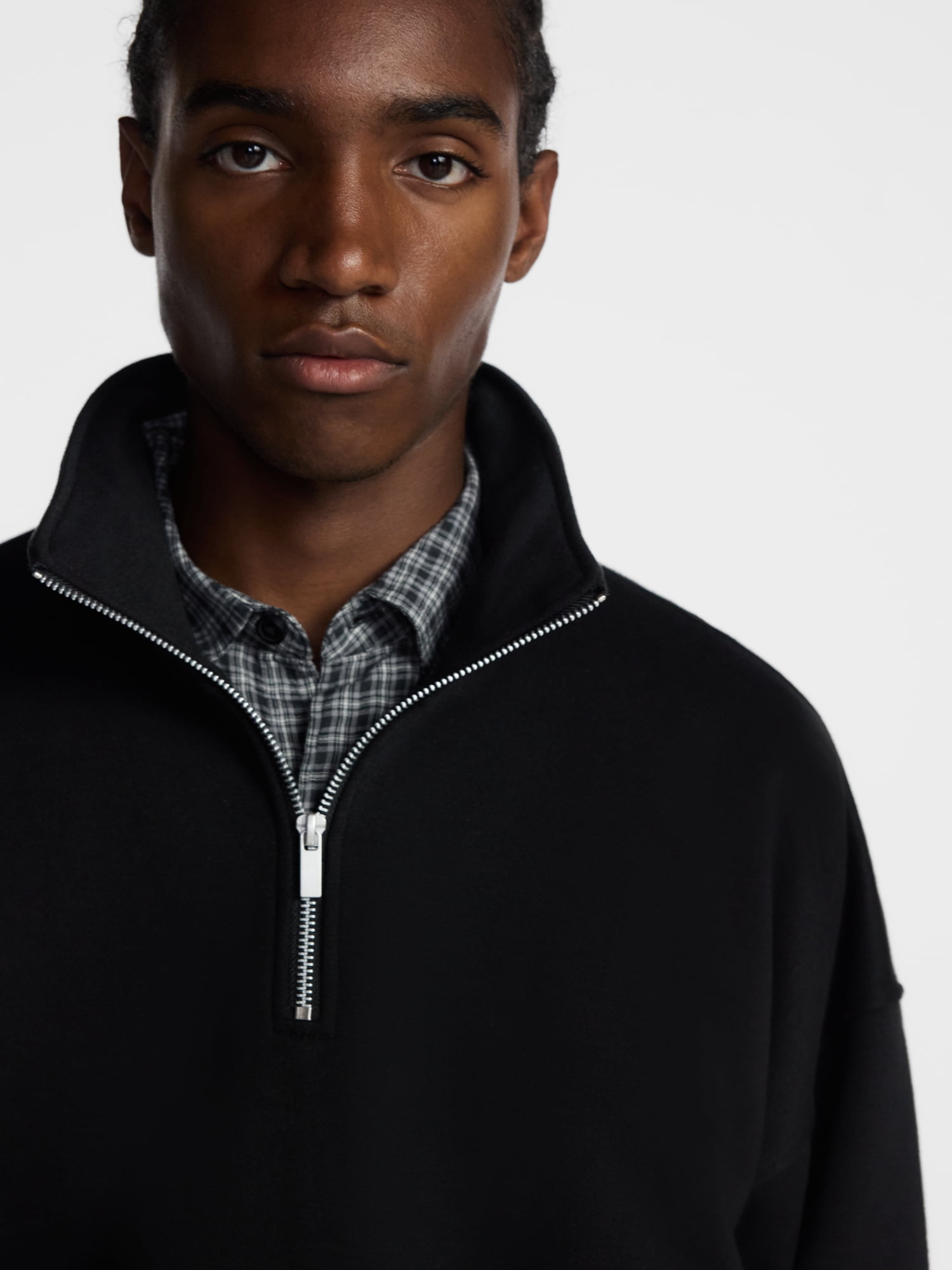 No Boundaries Boxy Fit Quarter Zip Fleece Sweatshirt with Long Sleeves, Men's XS-4XLT