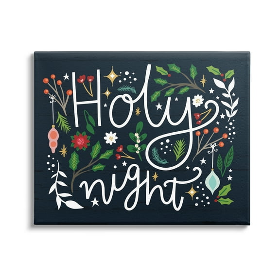 Stupell Industries Holy Night Modern Calligraphy Holiday Winter Botanicals Graphic Art Gallery Wrapped Canvas Print Wall Art, Design by Louise Allen