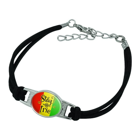 Stay Irie Rastafarian Flag Novelty Suede Leather Metal Bracelet