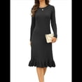 thumbnail image 3 of Vestido de Punto Acanalado para Mujer, Informal, de Larga, Cuello Redondo, Ajustado, Plisado, Estilo Urbano Negro M, 3 of 10
