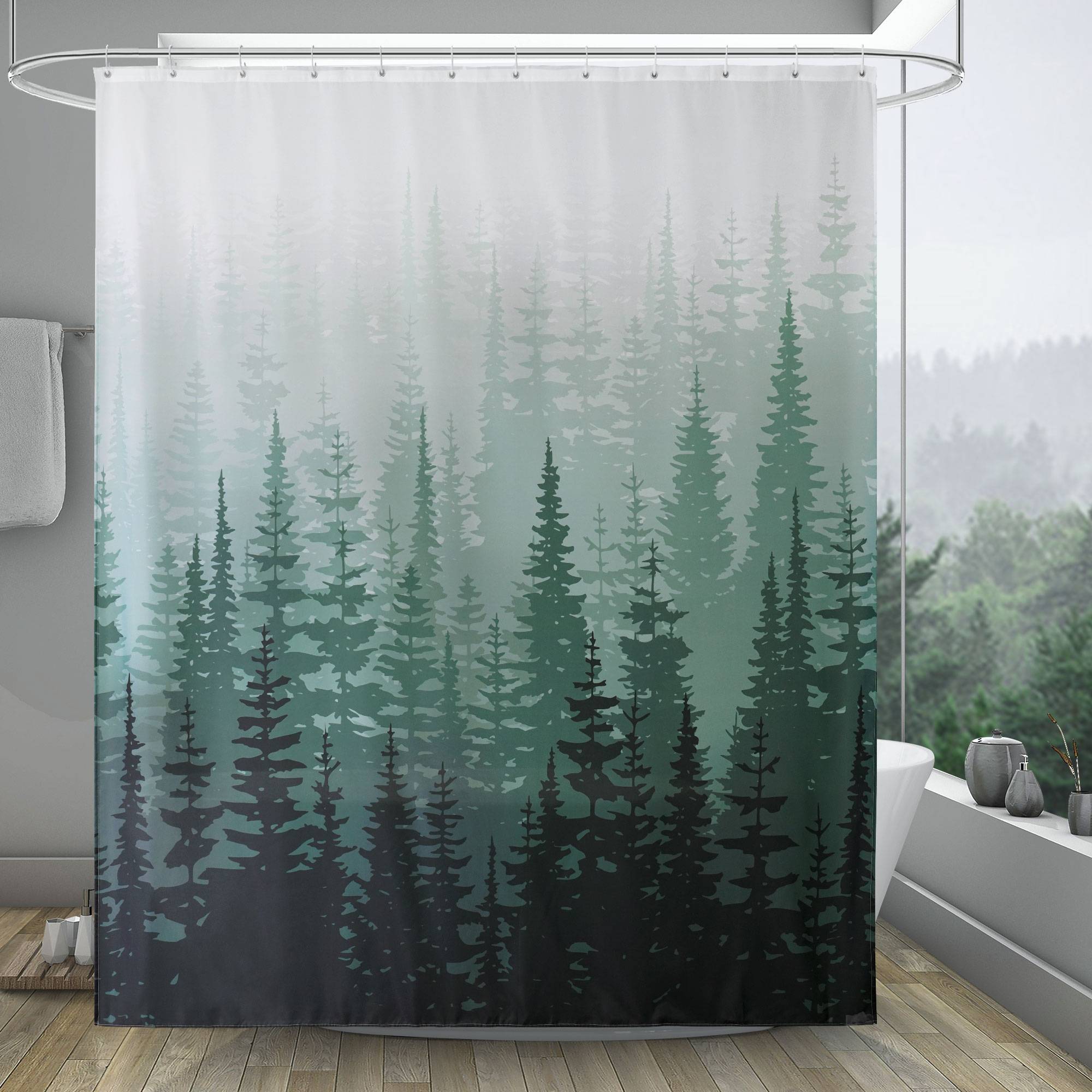 Inosoo Green Forest Fabric Shower Curtain, 72" x 72", Washable photo 2