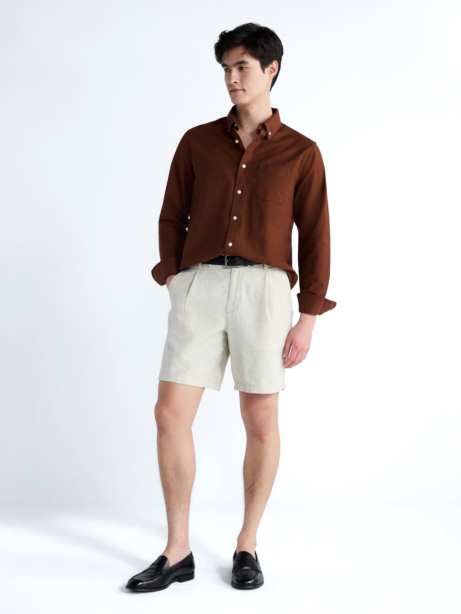 Free Assembly Men's Button Front Oxford Shirt with Long Sleeves, Sizes S-3XL