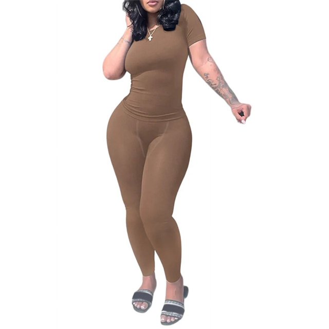 Lounge Wear Ribbed Casual 2 Piece Summer Shorts Set For Women Sleeve Top+Elastic Leggings Outfits