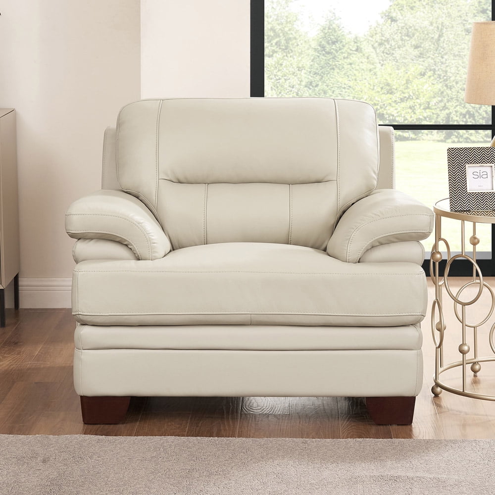 Hydeline Luxor Top Grain Leather Armchair Vanilla White with Tapered Legs Memory Foam and Springs Seating