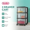 thumbnail image 5 of Sterilite 3-Drawer Plastic Rolling Storage Cart, Clear/Black Frame (8-Pack), 5 of 10