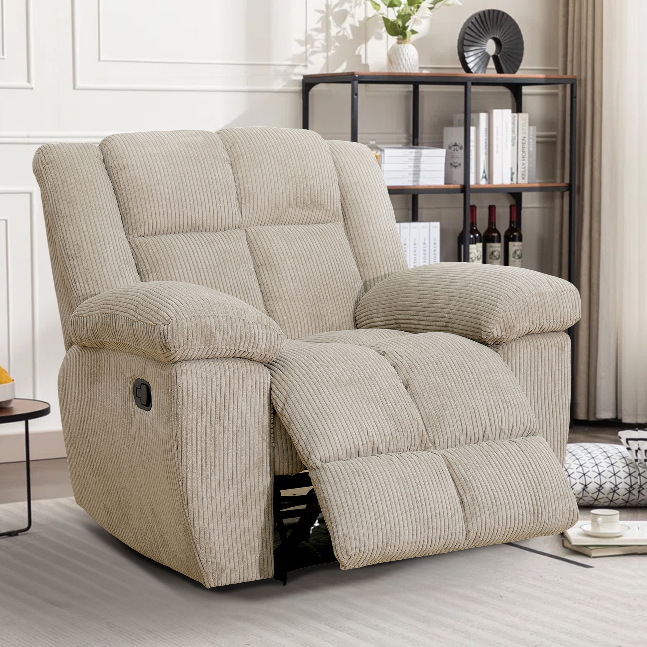 Aukfa 3-Piece Recliner Sofa Set - 43" Oversized Recliner Overstuffed Armchair for Living Room, Corduroy, Beige