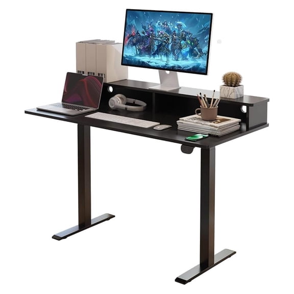 NBBNHH Electric Standing Desk 45 inch, Height Adjustable Computer Table, 2-Tier Sit Stand Workstation, Home Office Desk, Black