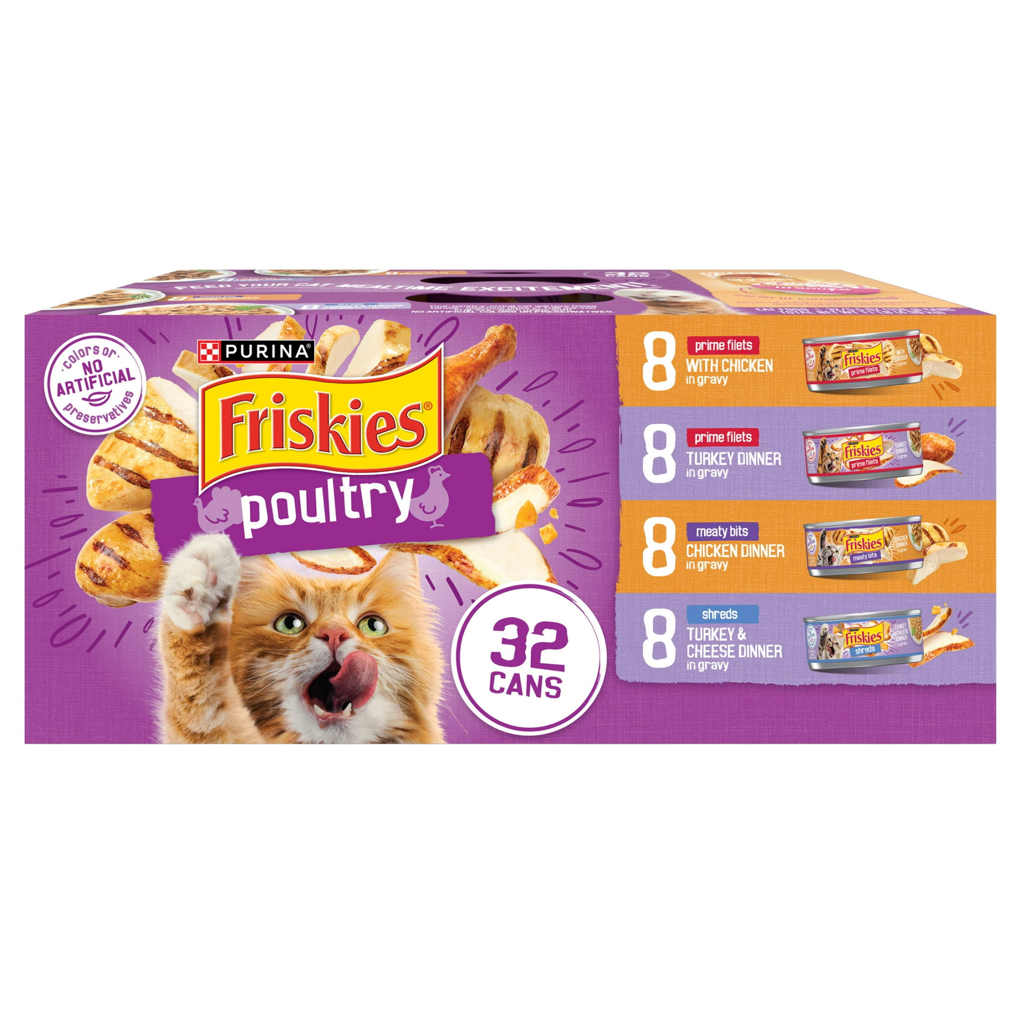 Purina Friskies Poultry Prime Filets, Meaty Bits, & Shreds Wet Cat Food Variety Pack, 5.5 oz Cans (32 Pack)