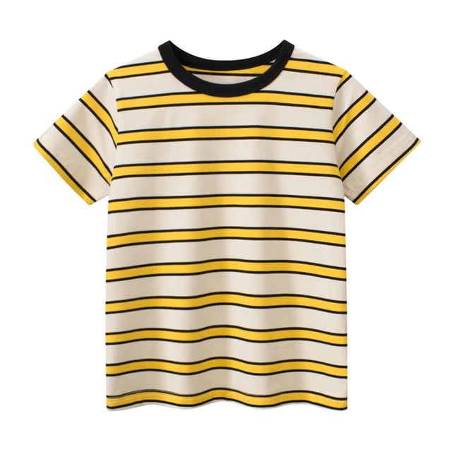 Zpanxa T-Shirts pour Garçons Été Col Rond Manches Courtes T-Shirt Rayé Haut Décontracté Polyvalent pour l'Extérieur en Coton 2-3 Ans