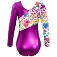 thumbnail image 6 of YONGHS Kids Girls Printed Long Sleeve Dance Gymnastics Leotards and Athletic Shorts Set, 6 of 7