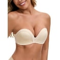 thumbnail image 4 of INSPIRE CHIC Women's Deep V Strapless Wireless Demi Bandeau Lace Thin on Top Thick on Bottom Push-Up Tube Bra 38C White, 4 of 4