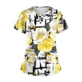 thumbnail image 2 of Womens Scrub Tops Breathable Printed V Neck Plus Size Scrub Tops Short Sleeve Professionals Soft Stretch T-Shirts with Pockets yellow Medium, 2 of 4