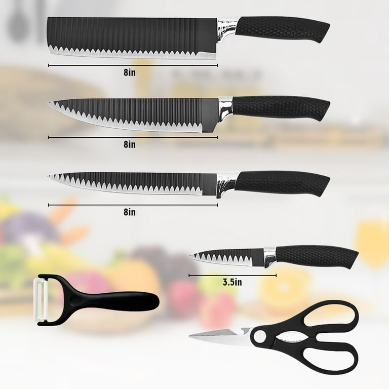 Beijiyi Kitchen Knife Set,Knife Set For Kitchen With Block 6 Pcs High  Carbon Stainless Steel Wooden Handle Knife Block Set Without Steak Knives