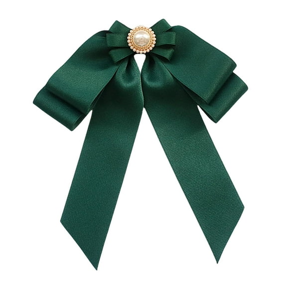 Segolike Women's Pre Tied Bowknot Brooch Bead Bow Tie Brooch Pin Clothing Accessory Costume Prop Neckties Pin Ribbon Brooch for Shirts Deep Green