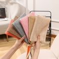 thumbnail image 2 of Straw Woven Clutch Bag with Wrist Straps Weaving Handbag Lightweight Compact Hollow Braided Handbag, 2 of 8