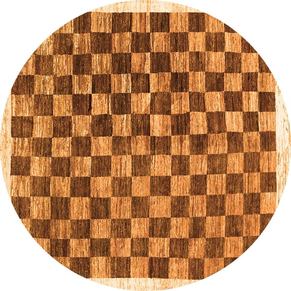 Ahgly Company Indoor Round Checkered Orange Modern Area Rugs, 3' Round