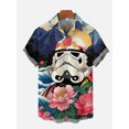 thumbnail image 1 of 2024 Mode Ukiyo-E Chemise Hawaïenne à Manches Courtes Imprimé Floral Tropical et Samouraï de Science-Fiction Col Rabattu Chemises Décontractées, 1 of 5