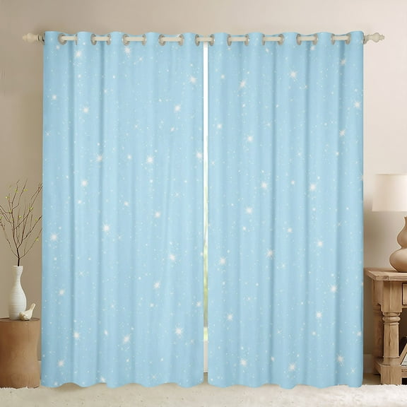 Castle Fairy Bling Stars Print Black Out Curtains for Kids Teens Adults,Blue White Curtains Pack of 2 (42x63 Each),Dreamy Princess Bedroom Curtains,Ultra Soft Home Decor
