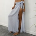 thumbnail image 4 of Lu's Chic Women's Sexy Wrap Skirt Cover Up Linen Beachwear Beach Fringe Polyester Fitted High Slit Light Beach Skirt Sky Blue Small-X-Large, 4 of 4