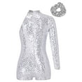 thumbnail image 2 of inhzoy Kids Girls Shiny Sequins Dance Leotard Single Long Sleeve Gymnastic Athletic Biketard Unitard Jumpsuit Silver-A 6, 2 of 7
