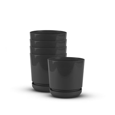 Cubiark Garden  4 inch Cylindrical  Planter Pots (5 pack) with saucer tray and drainage - Black - durable plastic pot, Smooth finish, removable saucer, for indoor & outdoor use, home decor