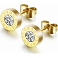 thumbnail image 3 of Stainless Steel Round Shape Cubic Zircon Roman Numbers Stud Earrings, 3 of 3