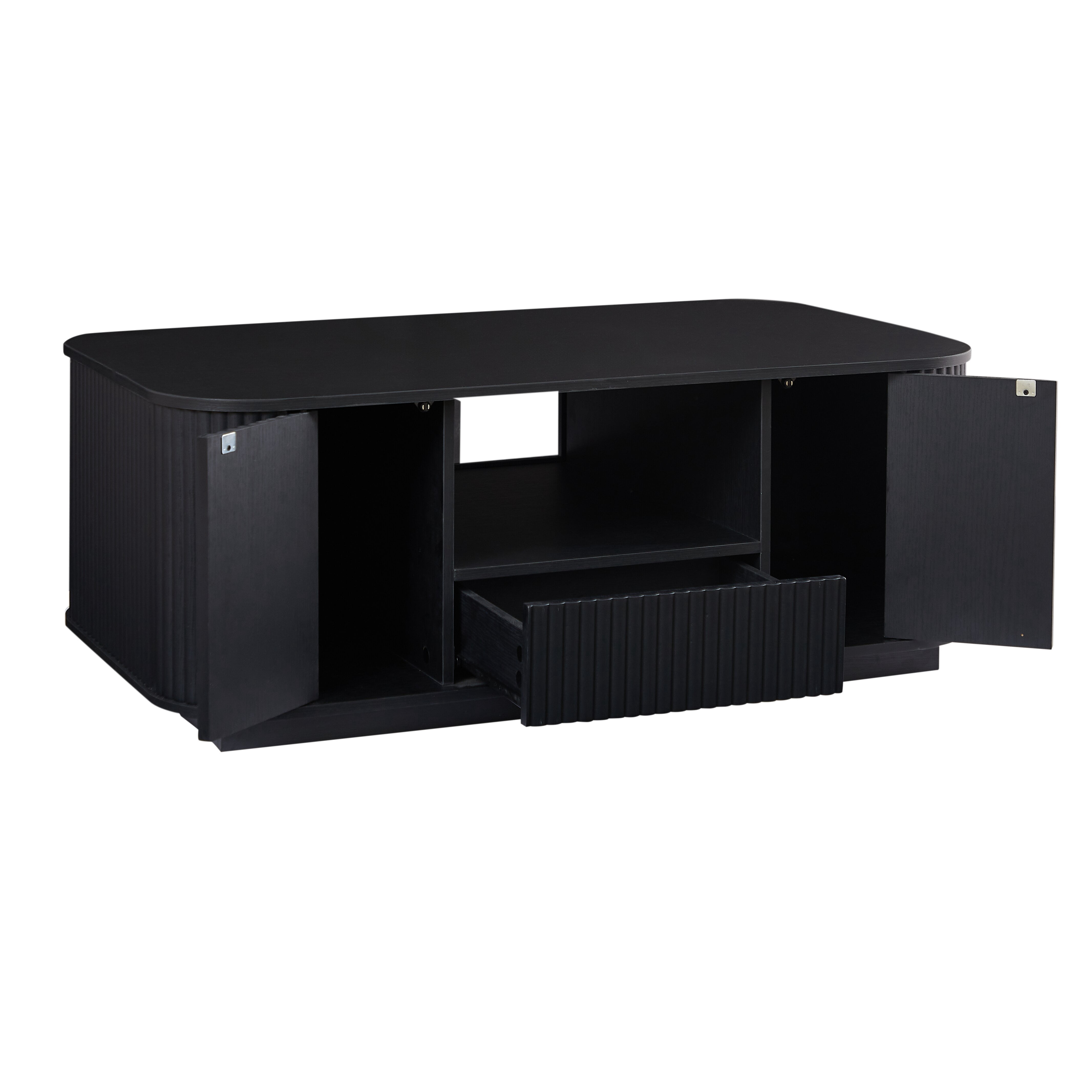 Homy Casa 46.5 in Modern Rounded Coffee Table with Drawer Cabinet Storage for Living Room Black