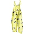 thumbnail image 3 of QATAINLAV Women's Cotton Linen Overalls Fashion Graphic Print Bib Jumpsuit Beach Loose Wide Leg Long Romper with Pockets, Yellow, M, 3 of 6