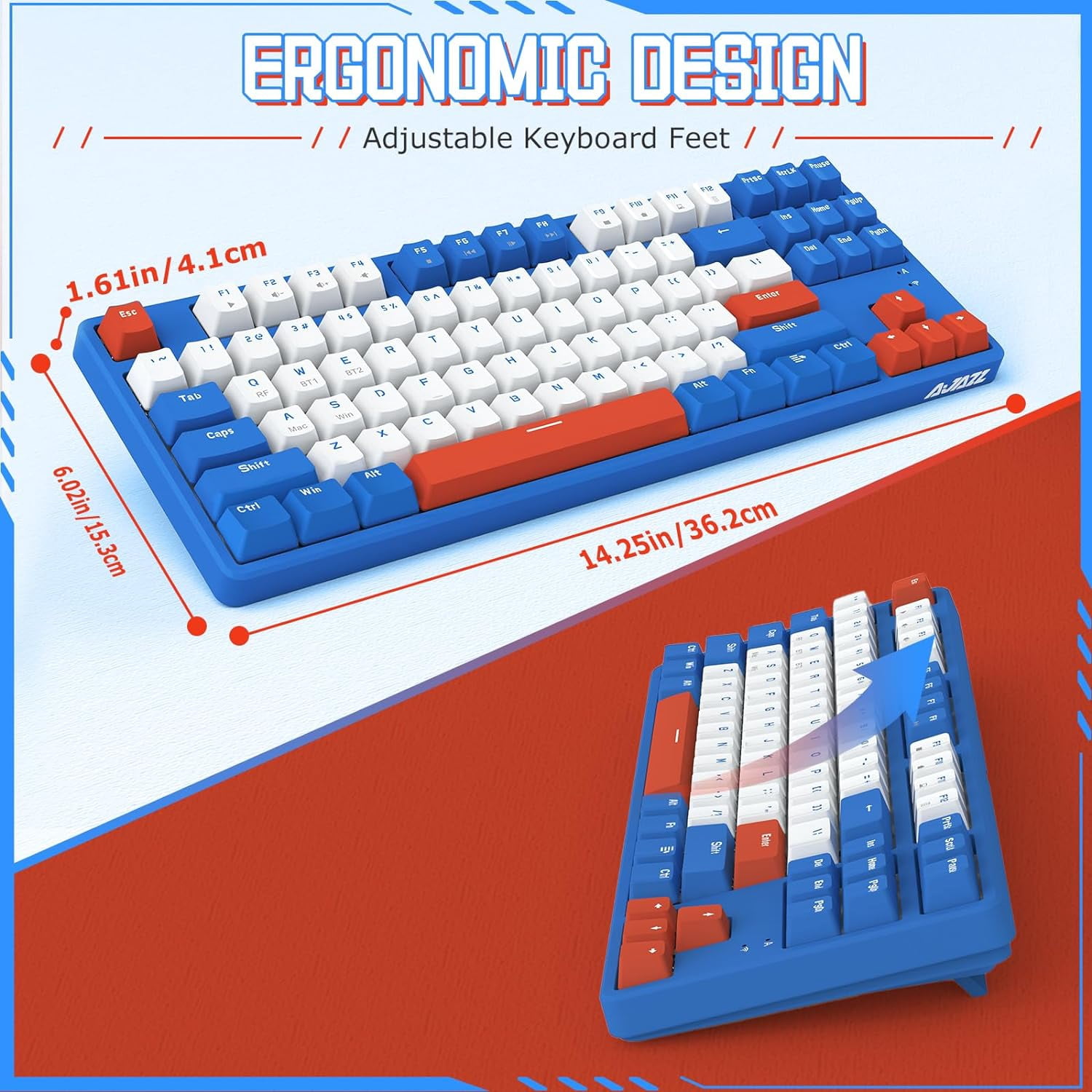 AJAZZ Wireless Mechanical Keyboard, Dual Mode BT5.0/2.4G with 87 TKL Hot Swap Bluetooth Gaming Keyboard,Detachable Frame,USB Hub for PC(Red Switch)