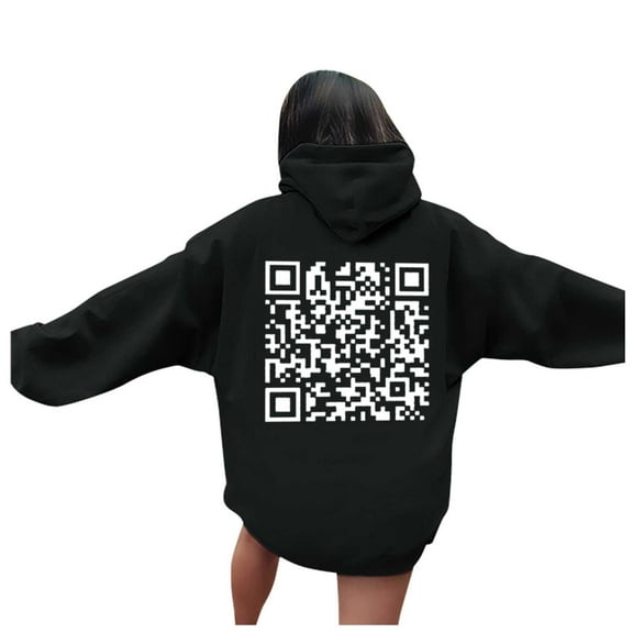 Hpapadks Hoodies for Women Code Printed Round Neck Streetwear Long Sleeve Hooded Sweatshirts for Women Black L