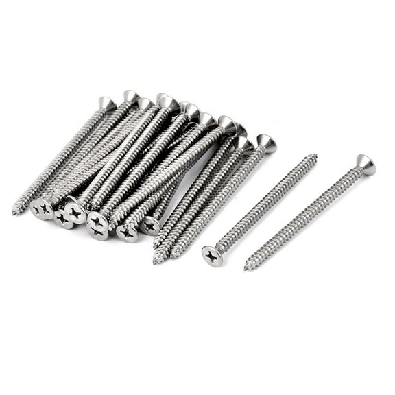 Unique Bargains M4.2 x 60mm Flat Head Self Tapping Screw Fasteners Silver Tone 25 Pcs