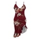 thumbnail image 4 of ICHUANYI Clearance Women Sexy V-Neck Sleeveless Ruffle Low-cut Splicing Printing Slit Sling Dresses(Wine, L) Ichaunyi WER2023081107236, 4 of 5