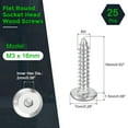 thumbnail image 2 of M3 x 16mm (25 Pack) 304 Stainless Steel Flat Round Socket Head Wood Screws, 2 of 7