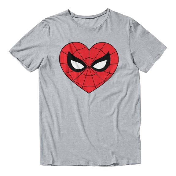 Marvel Spider-Man Men's Heart Face Icon T-Shirt (Sport Grey, S-XXXL)
