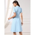 thumbnail image 3 of DARING DIVA Women's Work Dresses Midi Short Sleeve V Neck A-Line Dress M Sky Blue, 3 of 6