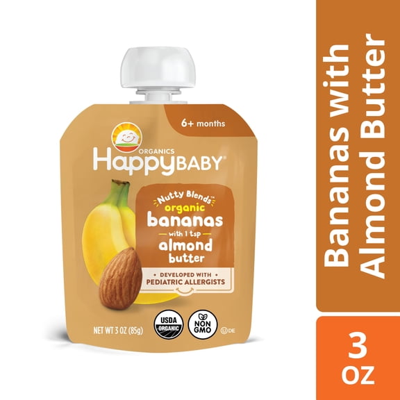 Happy Baby Nutty Blends, Stage 2 Organic Baby Food, Bananas & Almond Butter, 3 oz Pouch