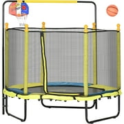 HTYSUPPLY 4.6' Kids Trampoline with Basketball Hoop, Horizontal Bar, 55" Indoor Trampoline with Net, Small Springfree Trampoline Gifts for Kids Toys, Ages 1-10, Yellow