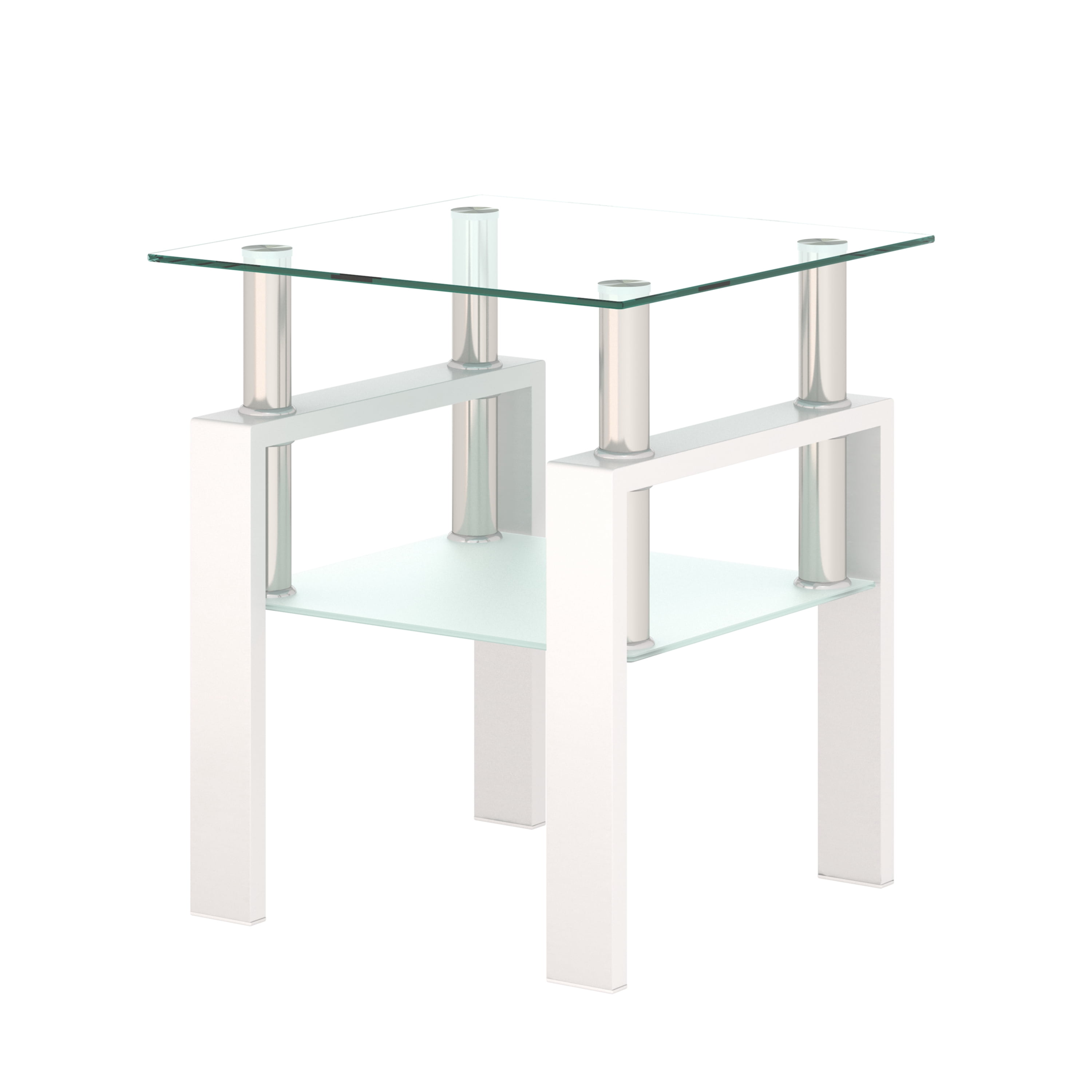 MAYEERTY Modern Square Tempered Glass Coffee Table – Transparent & Black End Table for Living Room
