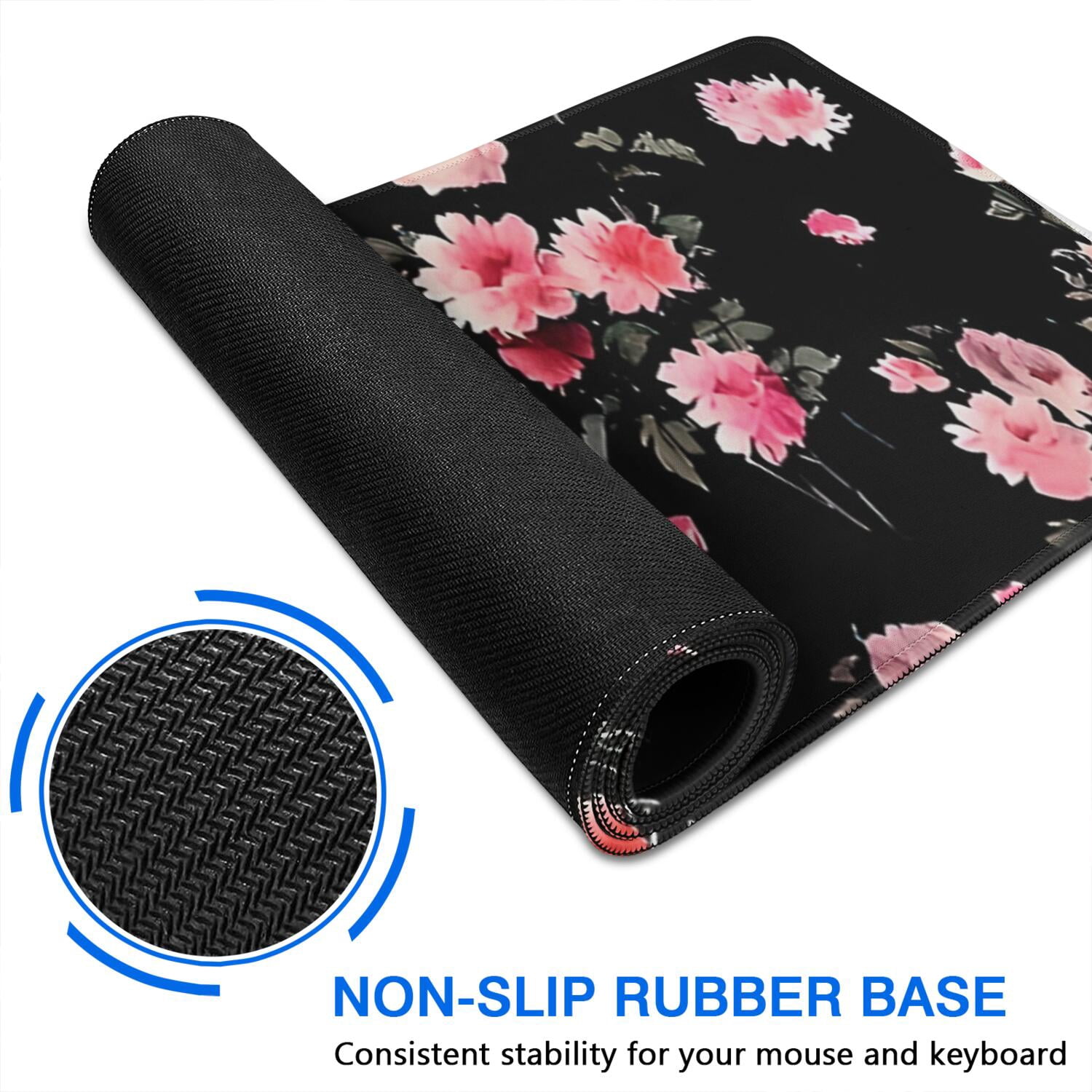 Long Mouse Pads for Desk,Pioneer Flower Floral Print Pattern Desk Mats on Top Of Desks, Desk Mouse Pad Extra Large with 3mm Non-Slip Base and Stitched Edge for Gaming,Office,Work,Home 35.4"x15.7"