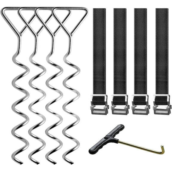 4 Pcs Trampoline Anchors with Tie Downs, Universal Ground Stakes Used to Fixed Trampoline, Tent, Canopy, Swing Set, Carport