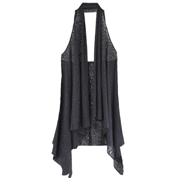 Black Rose Lace Backless Beach Cover Up Vest