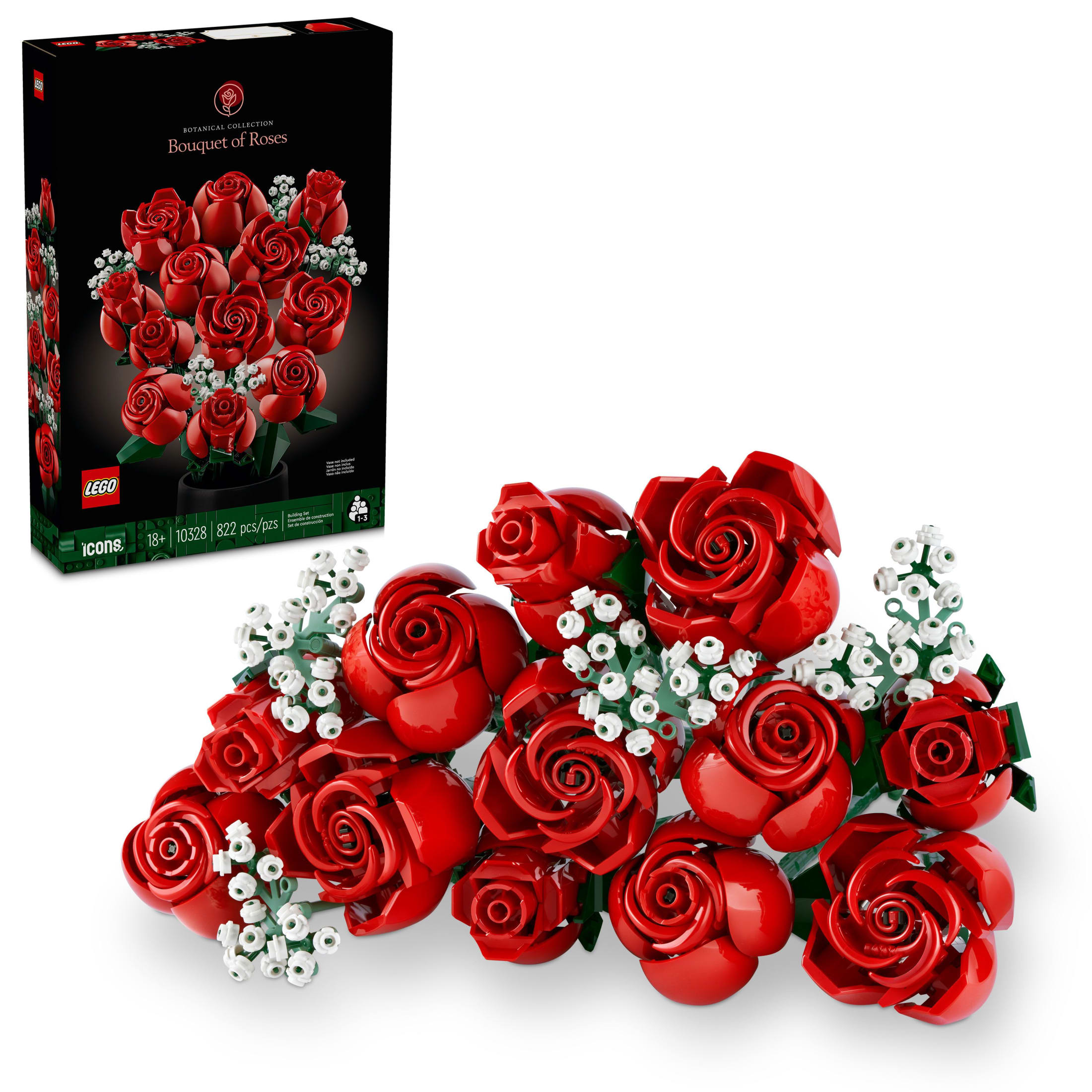 LEGO Botanicals Bouquet of Roses Artificial Flowers - Fake Red Roses Building Set for Adults, Ages 18+ - Wedding Decor for Table Display - Gift for Wedding, Bridesmaid - 10328