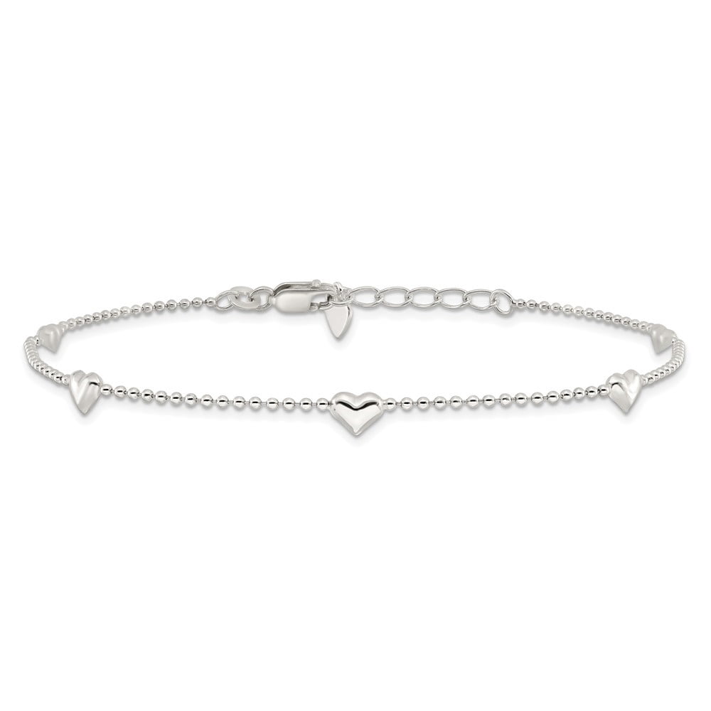 Auriga Fine Jewelry 925 Sterling Silver Dangling Heart Anklet 10inch for Women