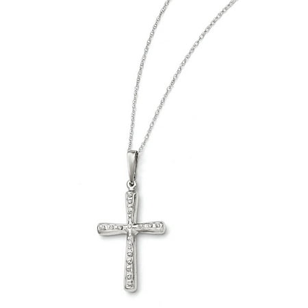 - 14K White Gold Jeweled Latin Cross Diamond Pendant Necklace
