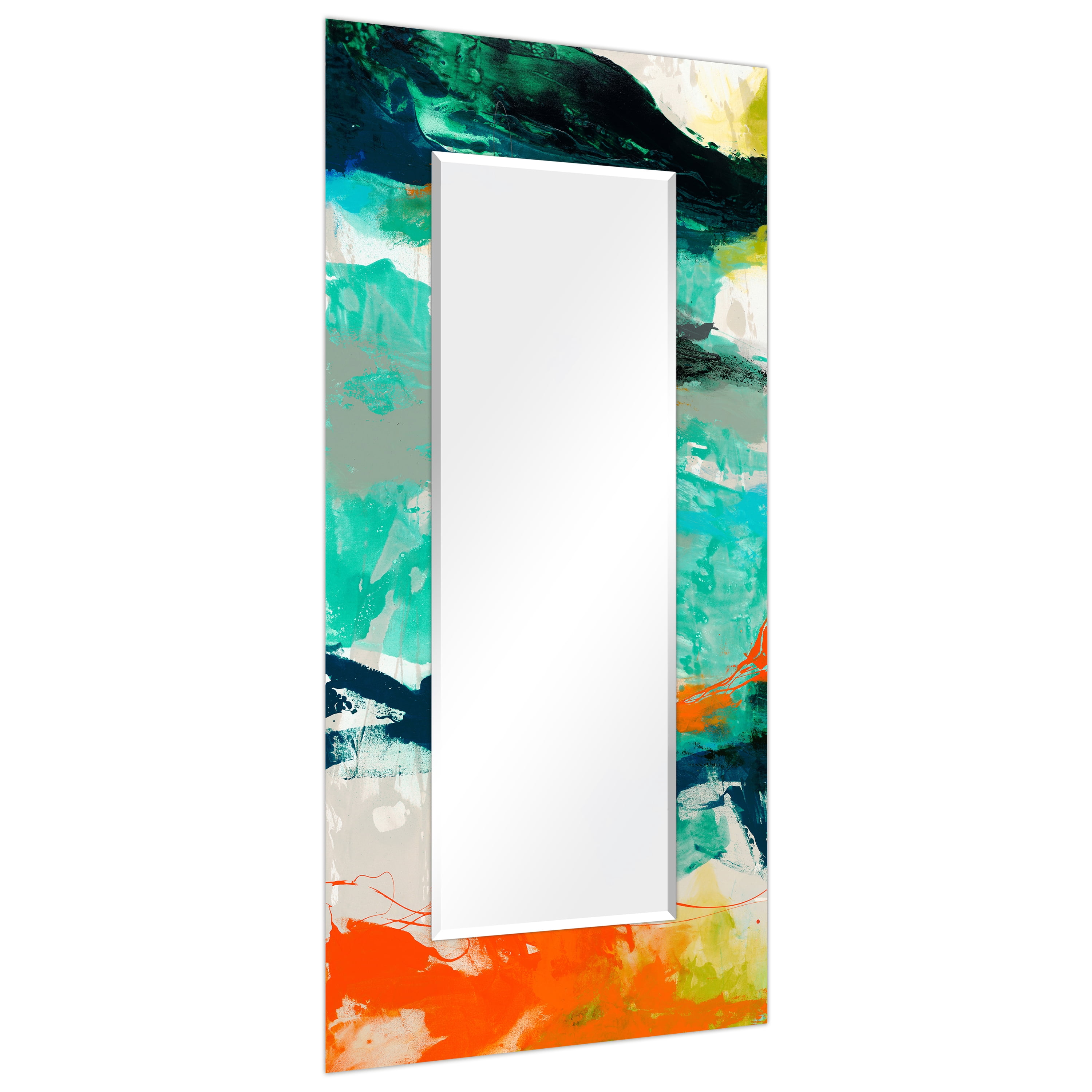 Empire Art Direct Tidal Abstract Rectangular Beveled Mirror on Free Floating Reverse Printed Tempered Art Glass, 72" x 36" x 0.4", Ready to Hang