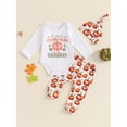 thumbnail image 3 of Miaouyo Baby Boy Girl Halloween Outfit, Letter Print Long Sleeve Romper Pumpkin Print Pants Hat 3 Piece Set for Fall, 3 of 9