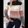 thumbnail image 4 of Suéteres de Bloque de Color para Mujer, Blusas de Larga con Cuello Alto, Suéter de Punto Holgado. Rosa L, 4 of 7