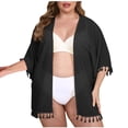 thumbnail image 2 of Qzwdhjm Womens Mesh Kimonos Open Front Tassle Swimsuits Coverup Lightweight Sheer Kimono Bathing Suits Cover Up Cardigan for Summer Loungwear, 2 of 5