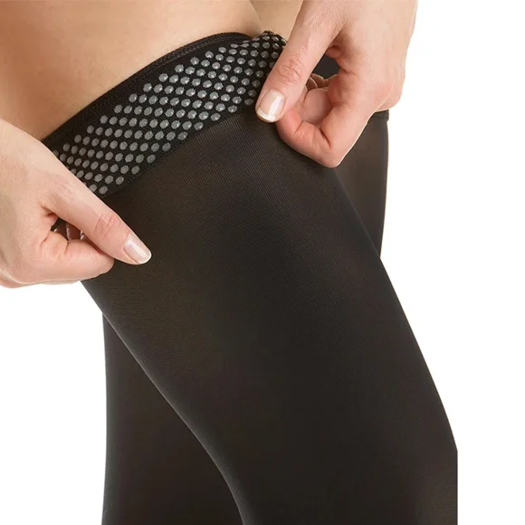 1 Pair Thigh High 20-32 MmHg Compression Stocking Toeless Compression Socks for Women and Men Circulation with Silicone Dot Band (Black - 1 Pair,XL)